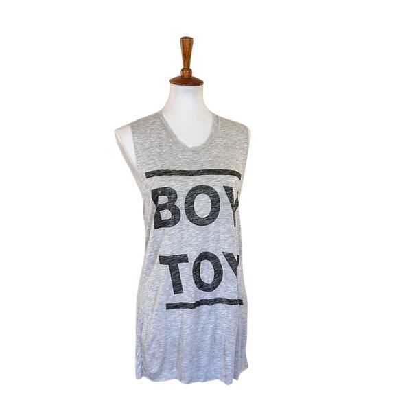 Zoe Karssen "Boy Toy" Tank Top | Graphic Tee | Gray Viscose Muscle Shirt S - Picture 6 of 7